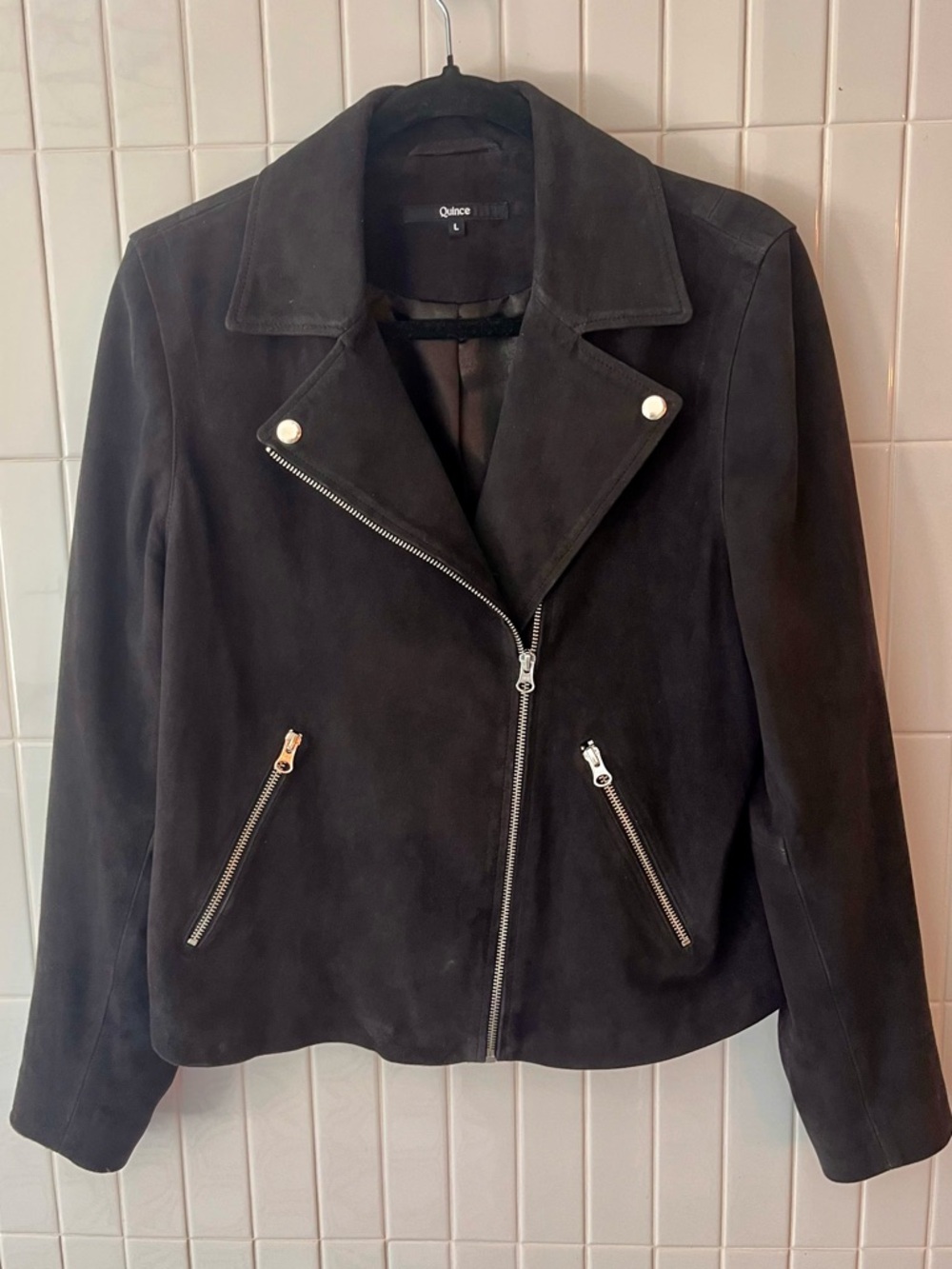 Quince Black Suede Asymmetrical Moto Jacket